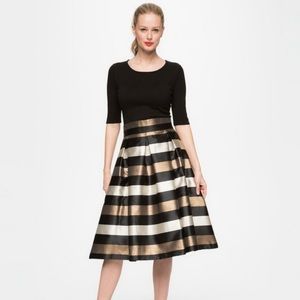 Eliza J Metallic Gold and Black Strip Pleated Skirt, size 6